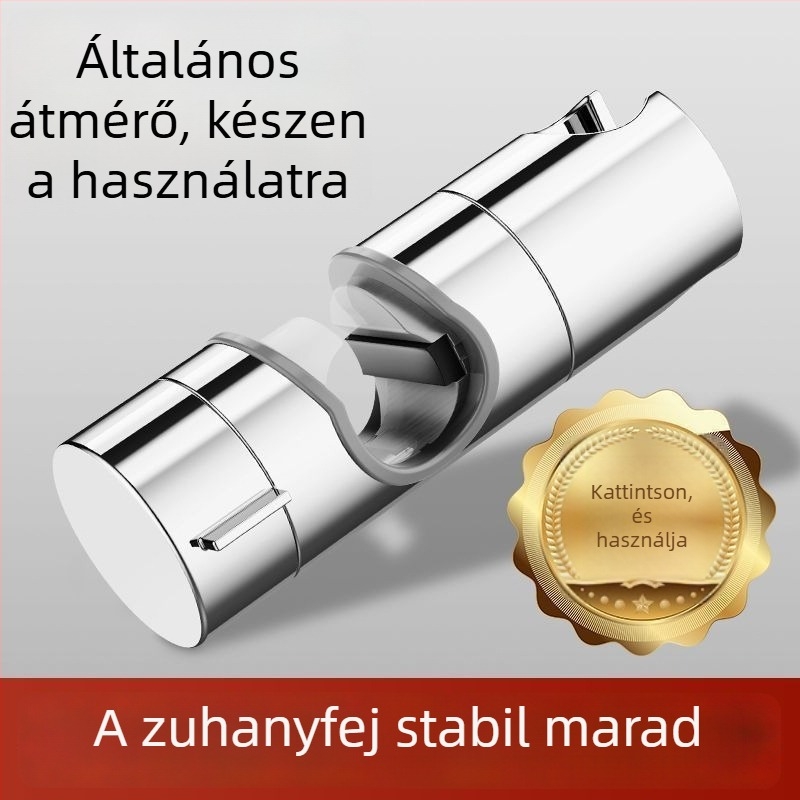 Fúrás nélküli zuhanyfej-tartó, állítható, krómozott felület, ABS anyag, CE tanúsítvány, egy kattintásos vízszünet