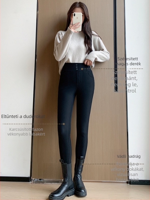 Plusz méretű magas derekú fleece-béléssel ellátott vastagított karcsúsító leggings