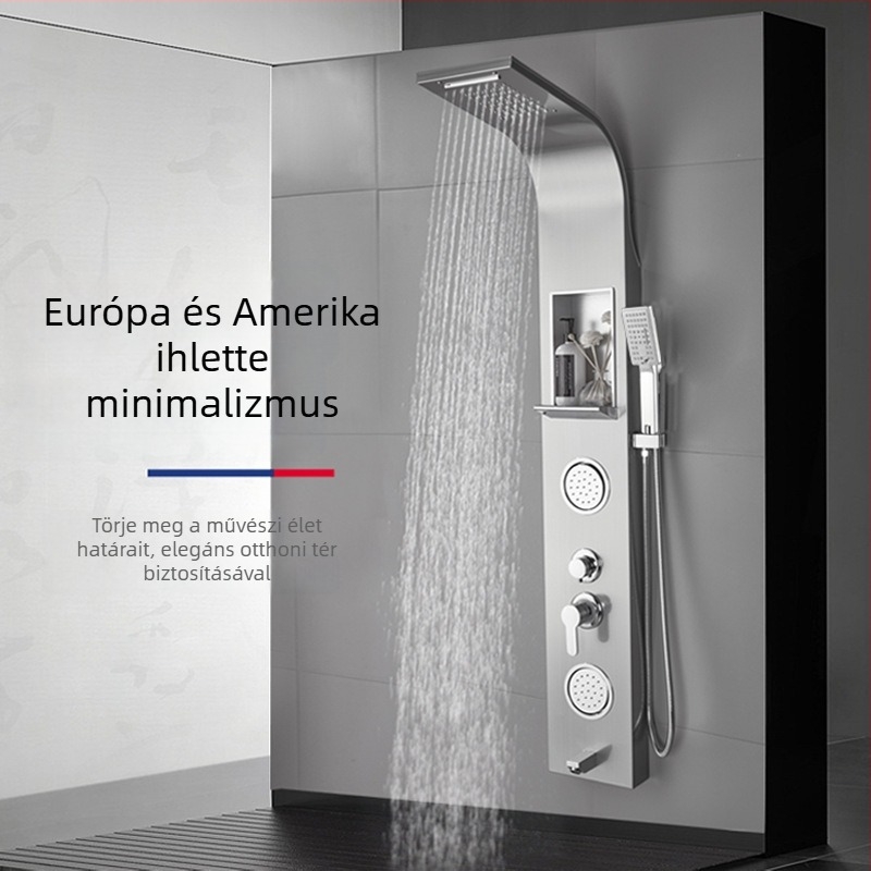 Rozsdamentes acél zuhanypanel szett esőzuhannyal, falra szerelhető, modell 6231, felső sugár