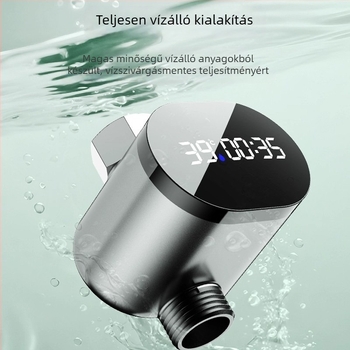 Zuhanycsap hőmérő LED kijelzővel és hőmérséklet-szabályozással (ABS, 0–60°C, keverő kimenet, spirálos szerelés)