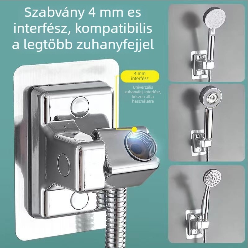 Zuhanyfej tartó, fúrás nélküli, állítható, falra szerelhető, forgatható, műanyag