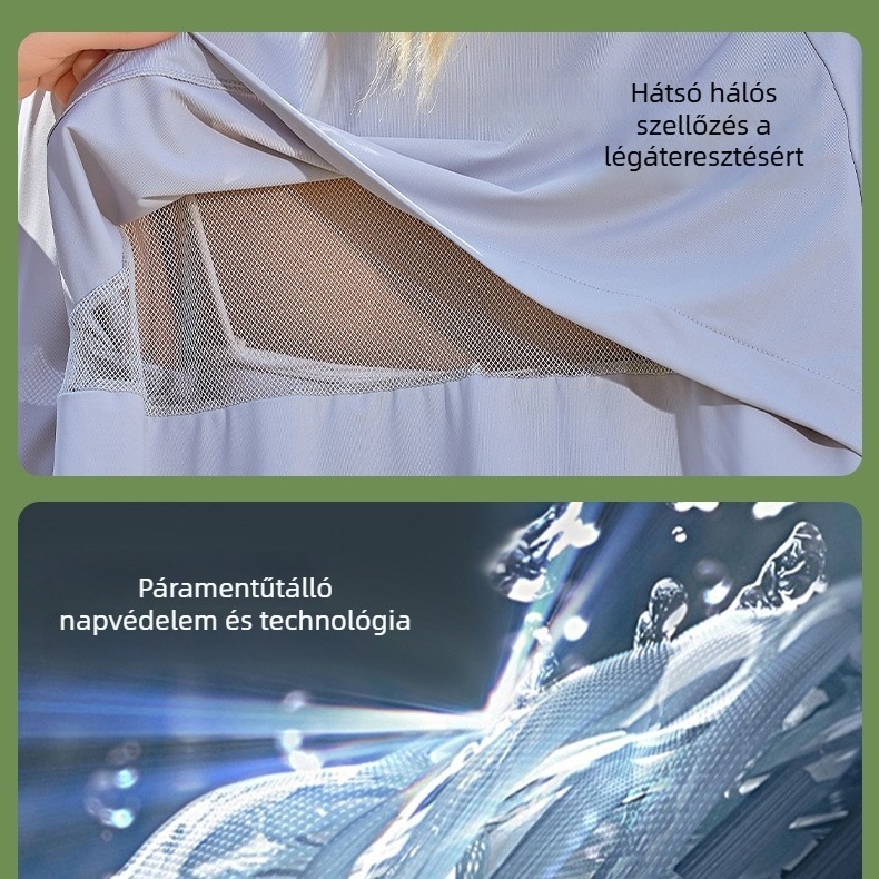 Női kapucnis kültéri széldzseki, UPF50+ UV-védelem, légáteresztő, rövid fazon, kevert szálakból