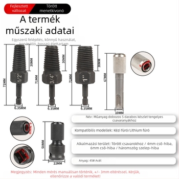 FURONGHUA Thread Breaker Extractor készlet kézi fúróhoz és háromszög alakú vízcső szelephöz, 4/6 menet, 5 darab, 71 mm hosszú, 45# acél
