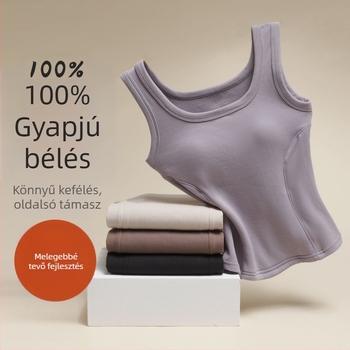 Női 100% gyapjú termoszegély grafén rögzített melltartó-támasz egyben belső és külső viselet, őszi-téli meleg kapucnival, háromrétegű szerkezet