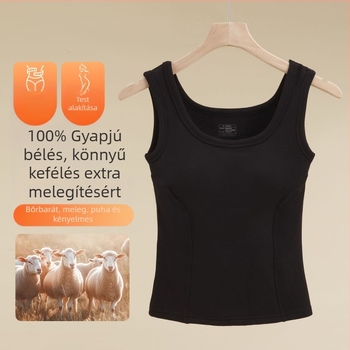Női 100% gyapjú termoszegély grafén rögzített melltartó-támasz egyben belső és külső viselet, őszi-téli meleg kapucnival, háromrétegű szerkezet