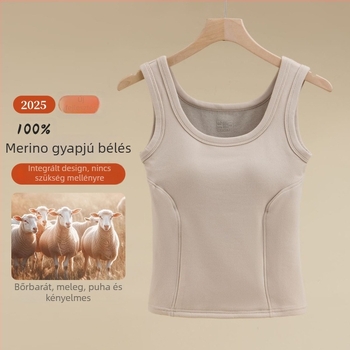 Női 100% gyapjú termoszegély grafén rögzített melltartó-támasz egyben belső és külső viselet, őszi-téli meleg kapucnival, háromrétegű szerkezet