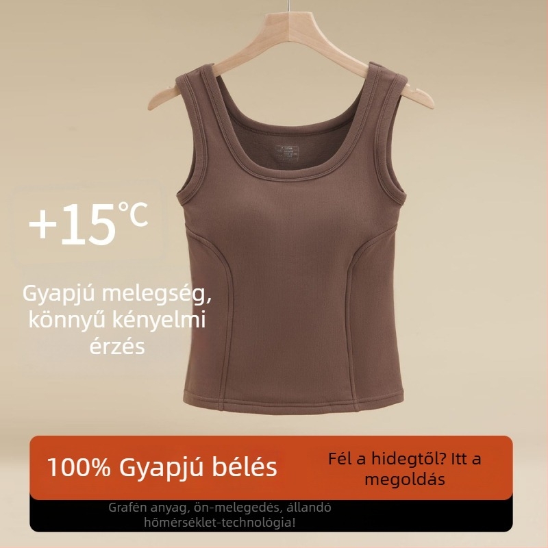 Női 100% gyapjú termoszegély grafén rögzített melltartó-támasz egyben belső és külső viselet, őszi-téli meleg kapucnival, háromrétegű szerkezet