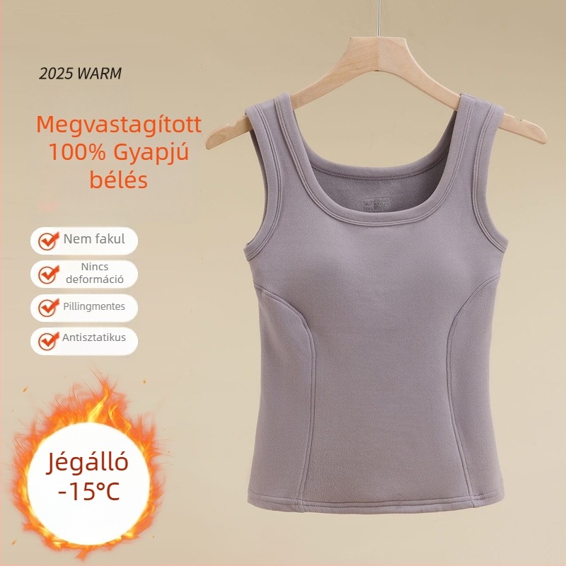 Női 100% gyapjú termoszegély grafén rögzített melltartó-támasz egyben belső és külső viselet, őszi-téli meleg kapucnival, háromrétegű szerkezet
