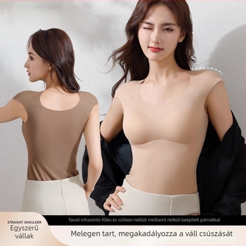 Női termikus mellény beépített kosarakkal, kerek nyakú, nylon anyag, melegített bolyhos bélés