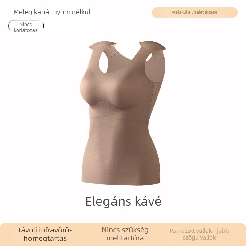 Női termikus mellény beépített kosarakkal, kerek nyakú, nylon anyag, melegített bolyhos bélés