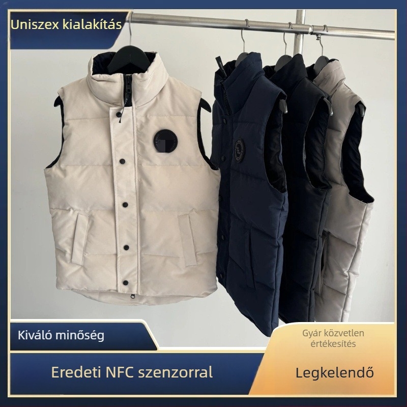 Uniszex tollas mellény állítható gallérral, vízálló, nylon külső, modal bélés