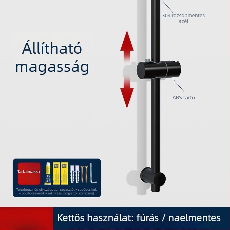 Zuhanytartó emelőrúddal, 304 rozsdamentes acélból, fúrásos szerelés, modern minimalista stílus