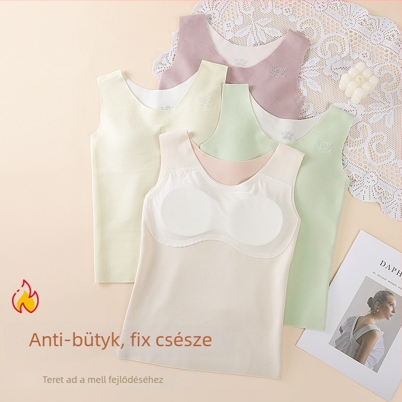 Lányoknak szóló termikus mellény fleece-béléssel, varrat nélküli, U-nyakú, 13–18 éveseknek, poliészter