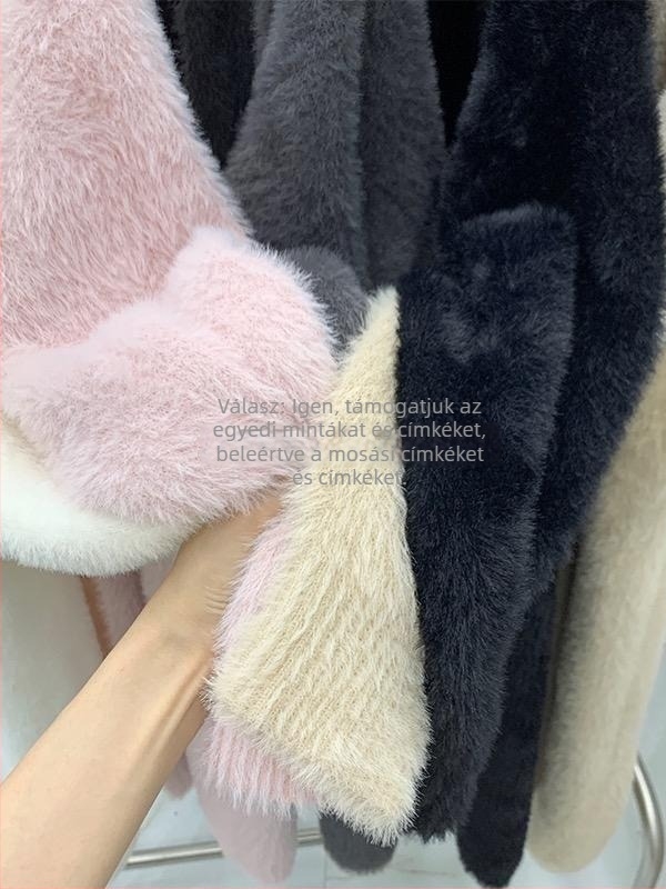 Női kardigán-pulóver mesterséges Mink anyagból, fő anyag nylon, vastag, V-nyakú