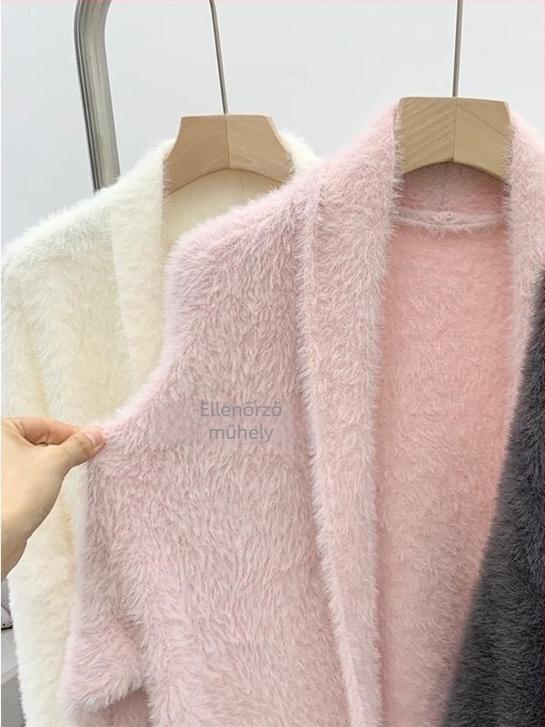 Női kardigán-pulóver mesterséges Mink anyagból, fő anyag nylon, vastag, V-nyakú