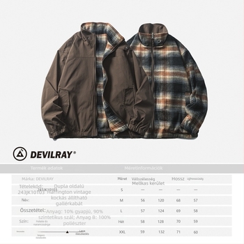 Kétoldalas Harrington kabát kockás mintával, függőleges gallérral, lazán szabott, vastag anyagú