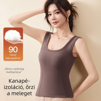 Női termikus mellény, fleece bélés, dupla réteg, kapucnival, U-nyakú, varrásmentes