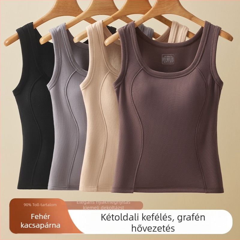 Női termikus mellény, fleece bélés, dupla réteg, kapucnival, U-nyakú, varrásmentes