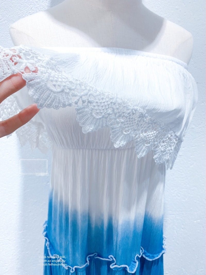 Hosszú A-vonalú ruha, 95% pamut, tie-dye minta, egy vonalú gallér