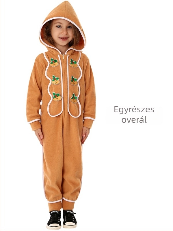 Gyerekeknek szóló karácsonyi mézeskalács-ember cosplay jelmez színpadi viselethez és fotózáshoz, flanel pizsama, uniszex, poliészter 95%+, nyár 2025, 17 év alatt