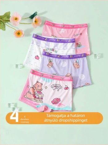 Kislányoknak készült ice silk hálós szellős alsónemű, mesefigurás mintával, 3–8 éveseknek