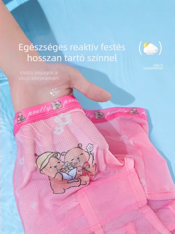 Kislányoknak készült ice silk hálós szellős alsónemű, mesefigurás mintával, 3–8 éveseknek
