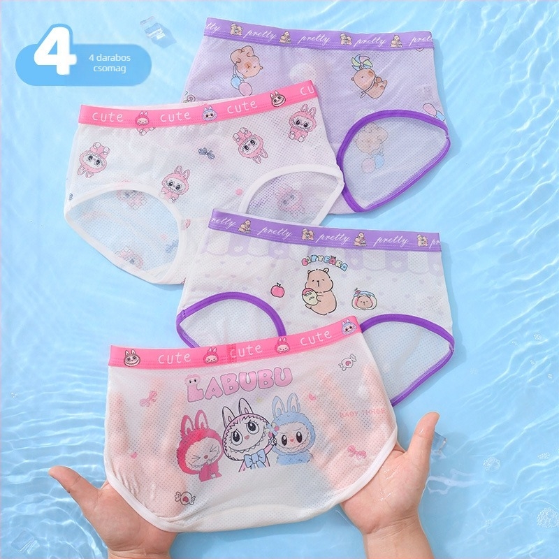 Kislányoknak készült ice silk hálós szellős alsónemű, mesefigurás mintával, 3–8 éveseknek