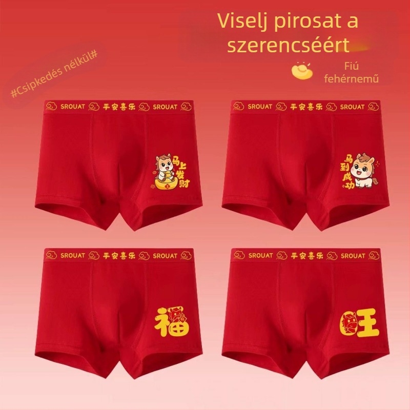 Fiúknak szóló boxer alsónadrág, piros, 100% pamut, antibakteriális, kategória A, méret 10A, közepes és nagy gyerekeknek