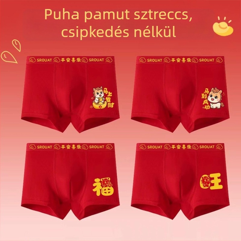 Fiúknak szóló boxer alsónadrág, piros, 100% pamut, antibakteriális, kategória A, méret 10A, közepes és nagy gyerekeknek