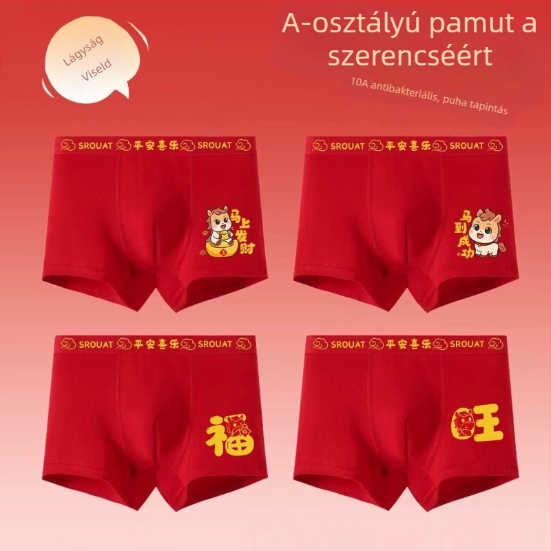 Fiúknak szóló boxer alsónadrág, piros, 100% pamut, antibakteriális, kategória A, méret 10A, közepes és nagy gyerekeknek