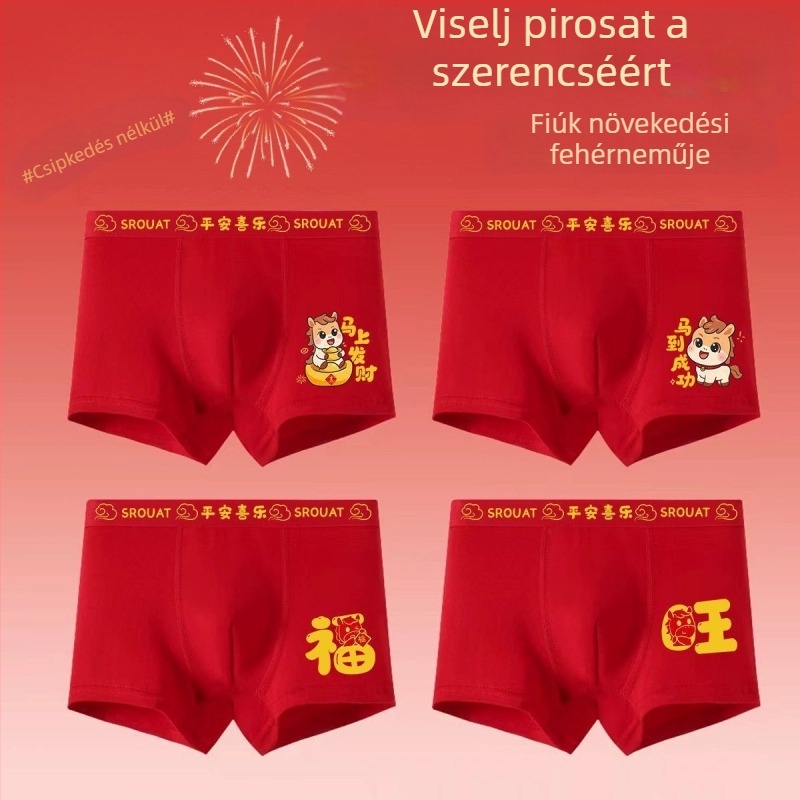 Fiúknak szóló boxer alsónadrág, piros, 100% pamut, antibakteriális, kategória A, méret 10A, közepes és nagy gyerekeknek