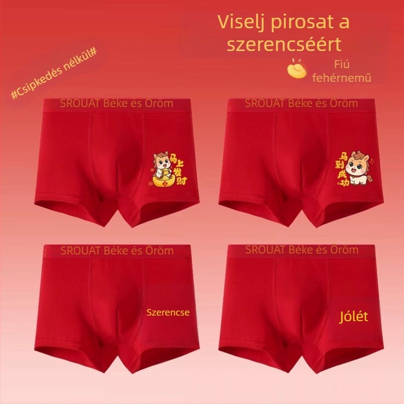 Fiúknak szóló boxer alsónadrág, piros, 100% pamut, antibakteriális, kategória A, méret 10A, közepes és nagy gyerekeknek