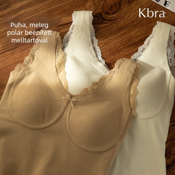 Női meleg V-nyakú top beépített melltartó betétekkel, varratmentes, fleece-betétes anyag, viselhető belső vagy külső ruhadarabként.