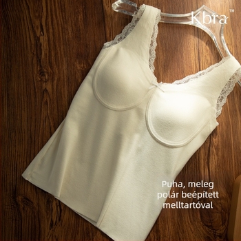 Női meleg V-nyakú top beépített melltartó betétekkel, varratmentes, fleece-betétes anyag, viselhető belső vagy külső ruhadarabként.