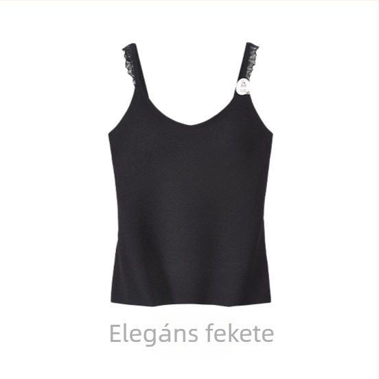 Női meleg csipkés termo topp beépített melltartó-párnákkal, egyben viselhető alsóruha, bra-nélküli, téli belső felső, nylon anyag, egyrétegű, U-nyakú
