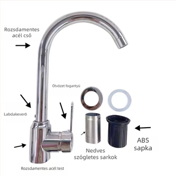 3-utas rozsdamentes acél konyhai csaptele elektroplattált felülettel, kerámiás patron, névleges nyomás 1.0 MPa, üzemeltetési hőmérséklet 0–90°C