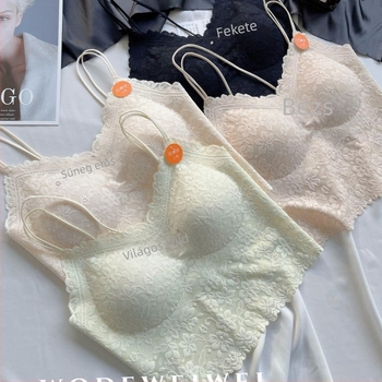 Vállpánt nélküli csipkés camisole – francia elegáns virágos csipkével, teljes kosár, vékony formázott kosár, nylon anyag