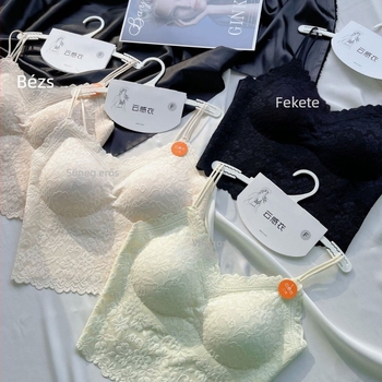 Vállpánt nélküli csipkés camisole – francia elegáns virágos csipkével, teljes kosár, vékony formázott kosár, nylon anyag