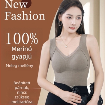 Női meleg mellény beépített kosaras csészékkel és párnákkal, csipkeszegély, German Velvet anyag, fő anyag akril, fleece bélés, patch, 251–300 g/m2