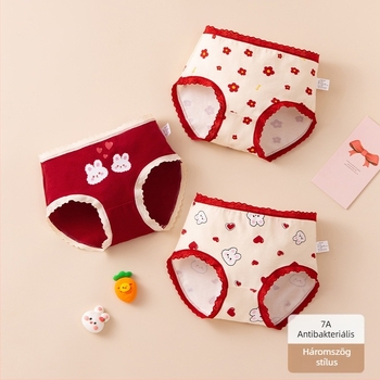 Lányoknak pamut középmagas derekú alsónemű, Kategória A, Cartoon mintázat, 3-8 éves