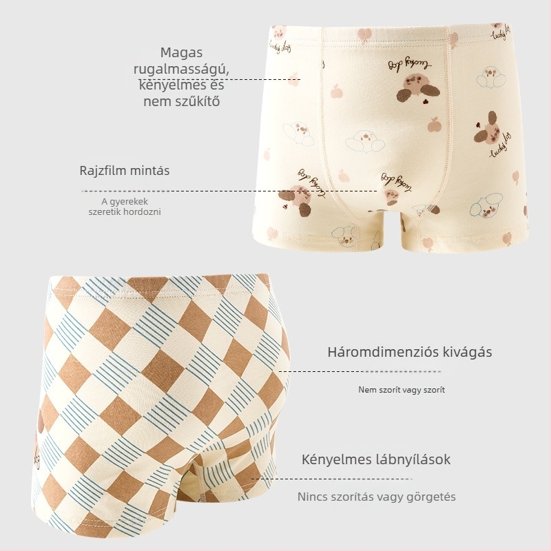 Antibakteriális pamut fiú boxeralsónadrág, A osztály, 95% pamut + 5% elasztán, 3–8 éveseknek