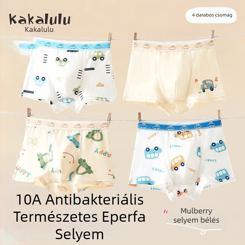 Antibakteriális pamut fiú boxeralsónadrág, A osztály, 95% pamut + 5% elasztán, 3–8 éveseknek