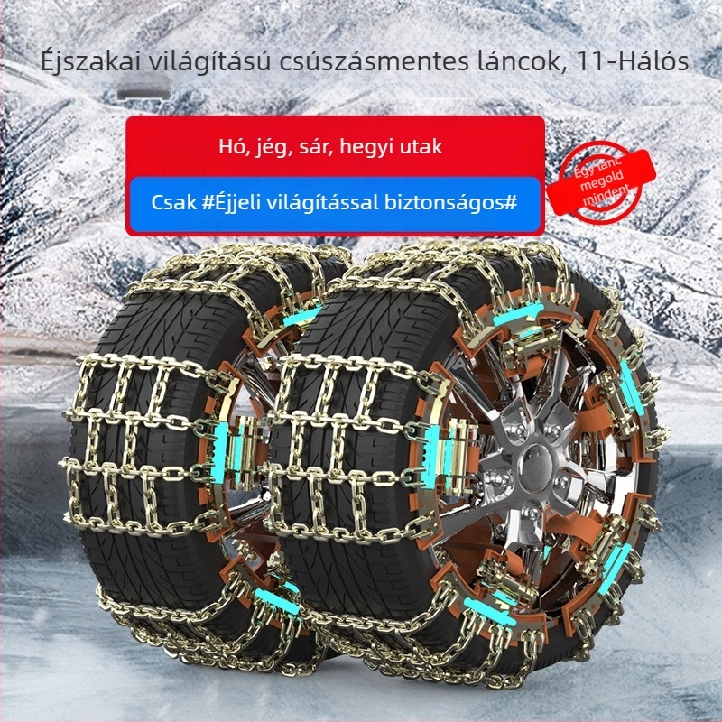 Autó téli hóláncok off-road SUV-k és pickupok számára, vastított vaslánccal, 165–265 mm szélességű gumikhoz, 8–9 kg súlyú