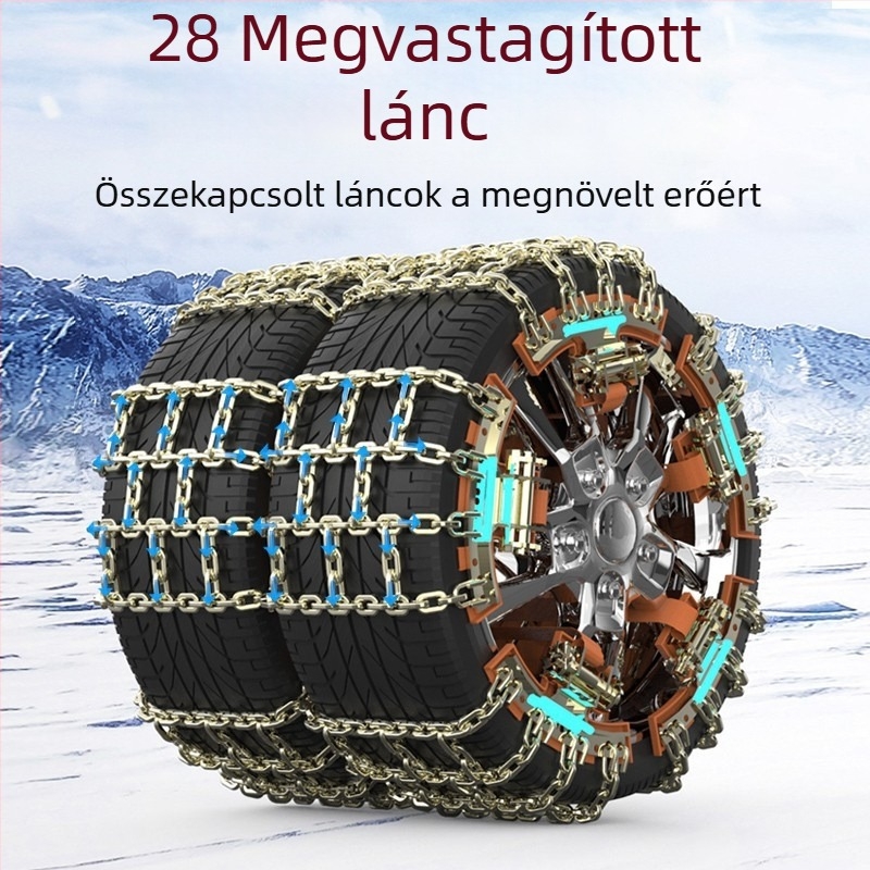 Autó téli hóláncok off-road SUV-k és pickupok számára, vastított vaslánccal, 165–265 mm szélességű gumikhoz, 8–9 kg súlyú