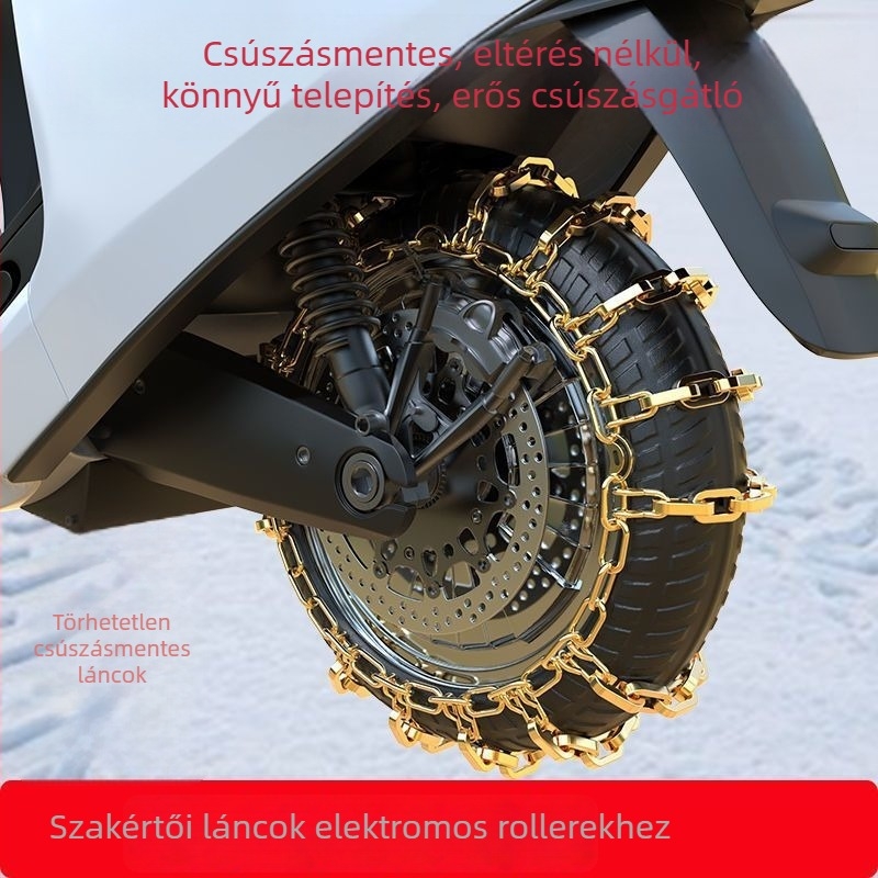 Téli csúszásgátló láncok elektromos rollerekhez, mopedekhez és elektromos háromkerekűekhez — Gumi; Kompatibilis elektromos rollerekkel, mopeddel és háromkerekűekkel; Nincs testreszabás