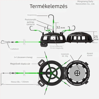 Kültéri horgászatra szánt robbanóhorog etetőkosárral