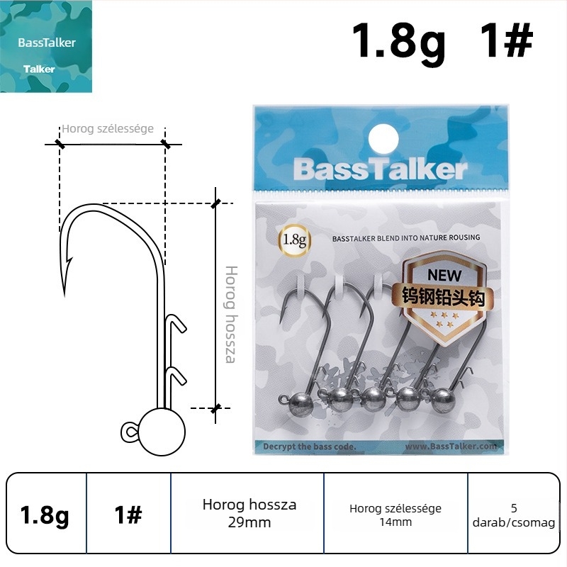 Ólmos fejű horog wolfrám acélból basszus horgászathoz (tövises horog, patak)