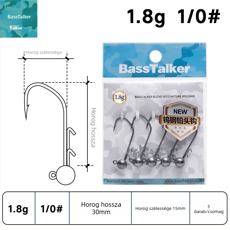 Ólmos fejű horog wolfrám acélból basszus horgászathoz (tövises horog, patak)