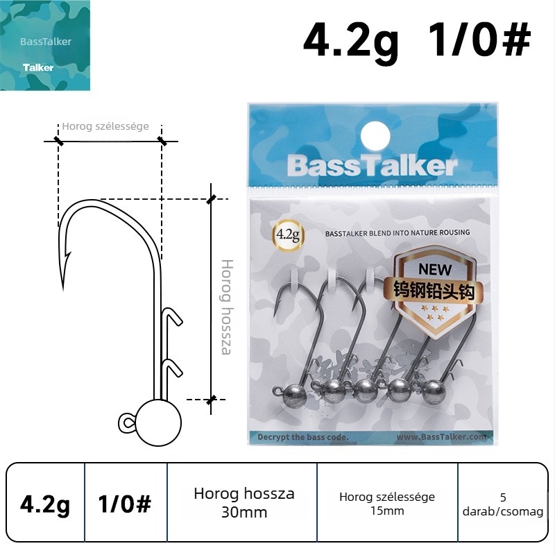 Ólmos fejű horog wolfrám acélból basszus horgászathoz (tövises horog, patak)