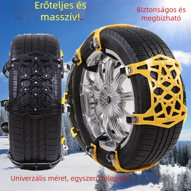 Páncélozott stílusú univerzális gumis anti-slip láncok, 6 darabos készlet, 165–275 mm gumikhoz, autó és SUV